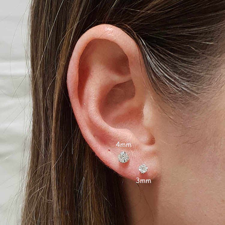 4mm Sterling Silver Round Cut CZ Earring Studs