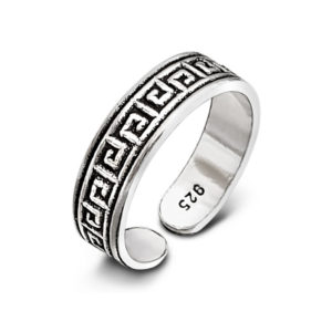 Greek Key Silver Mid Finger ring