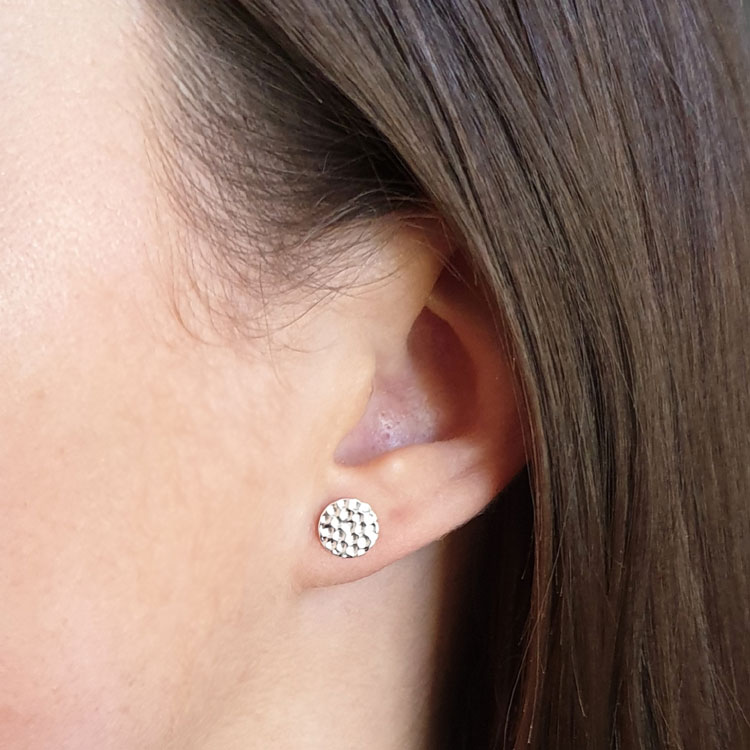 7mm Medium Sized Round Disc Silver Stud Earrings