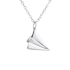 Origami Plane Silver Necklace