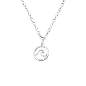 Round Surf Wave Silver Necklace