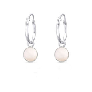 White Shells Disc Charm Silver Hoop Earrings