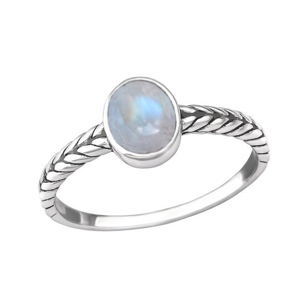 Oval Rope Band Moonstone Silver Ring