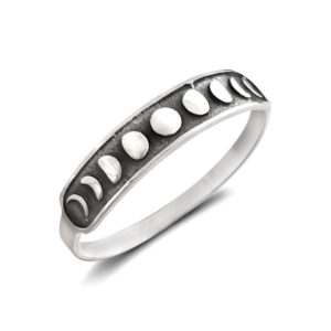 Phases of Moon Oxidised Silver Ring