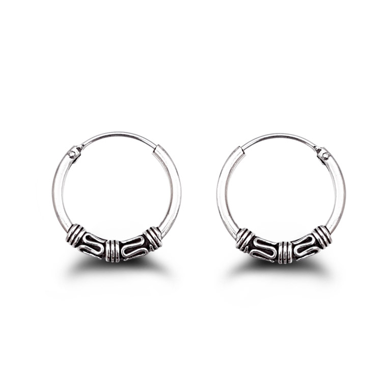 Sterling Silver Set of Three 10mm, 12mm & 14mm Bali Bead and Bali Endless Hoop  Earrings - Walmart.com