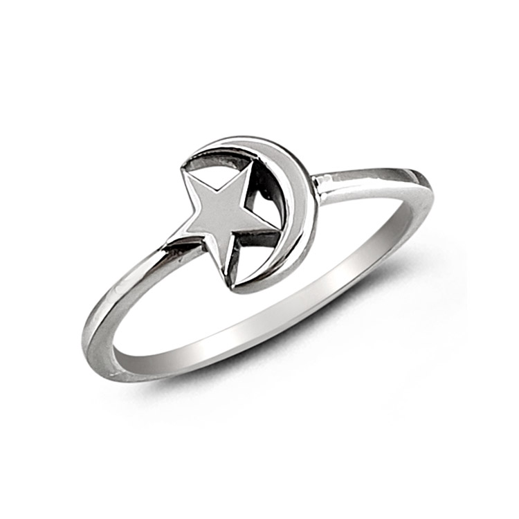 Sterling Silver Yarn Tension Ring Moon & Star Adjustable Size -  in  2023