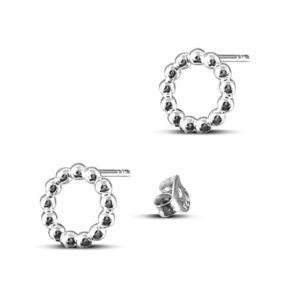 9mm Beaded Circle Silver Stud Earring