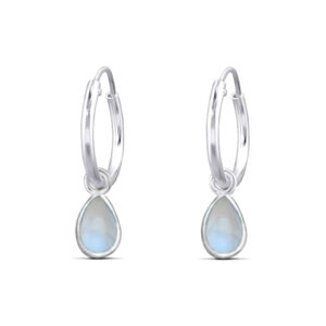 Tear Drop Moonstone Hoop Charm Earrings