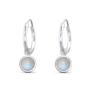 5mm Circle Moonstone Hoop Charm Earrings