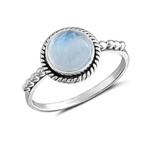 7mm Circle Rainbow Moonstone Sterling Silver Ring