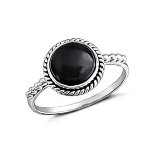 8mm Circle Onyx Sterling Silver Ring