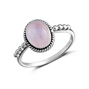 Small Oval Rose Quartz Sterling Silver Ring