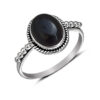 Oval onyx sterling silver ring with black gemstone, polished bezel setting, bold minimalist statement ring.