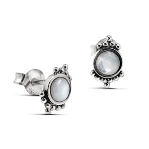 Beaded Shell Silver Earring Studs