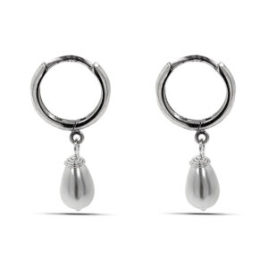 Pearl Silver Hoop Charm Earrings