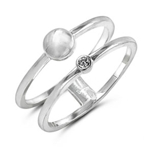 Crystal Double Band Silver Ring