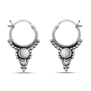 Silver Beaded Drop Hoop Earrings