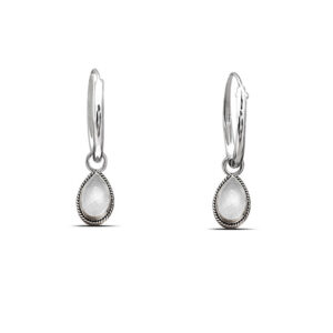 Tear Drop White Shell Silver Hoop Charm Earrings