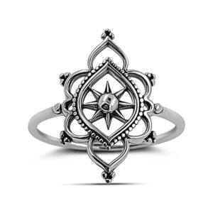 Mandala Sunburst Silver Ring