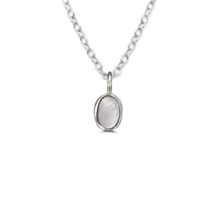 Tiny White Oval Shell Silver Necklace