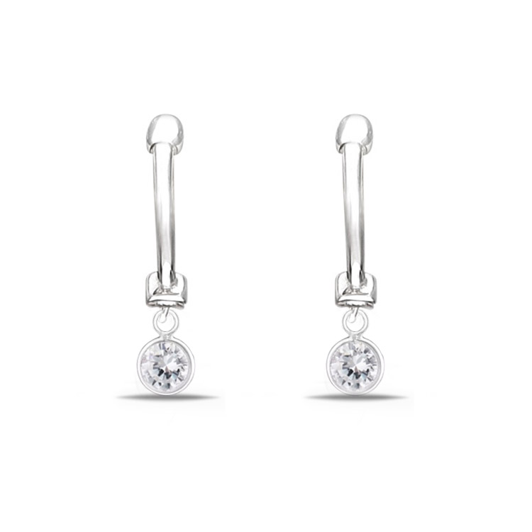 Tiny Cubic Zirconia Hoop Charm Earrings - Studio Jewellery US