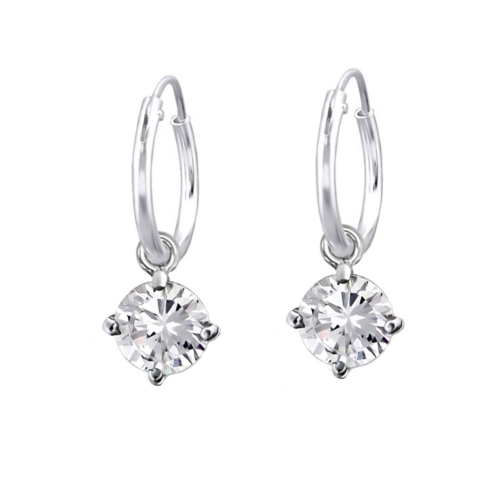 Cubic Zirconia Silver Charm Hoop Earrings - Studio Jewellery US