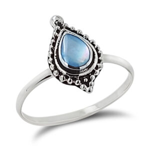 Beaded Blue Shell Silver Ring