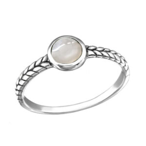 White Shell Banded Silver Ring