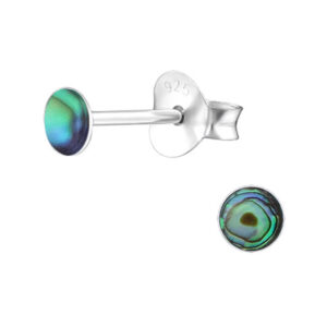 Tiny 3mm Circle Abalone Shell Silver Earring Studs