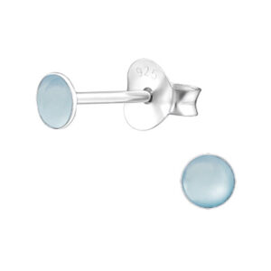 Tiny 3mm Circle Blue Shell Silver Earring Studs