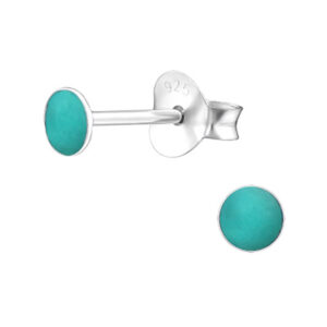 Tiny 3mm Circle Turquoise Silver Earring Studs