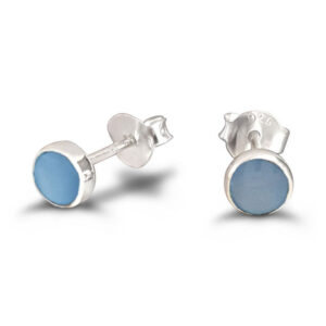 4mm Blue Shell Circle Silver Earring Studs