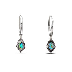 Beaded Water Drop Abalone Hoop Charm Earrings
