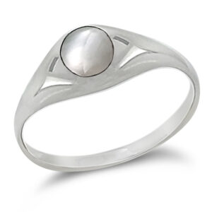 White Shell Signet Silver Ring