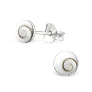 925 sterling silver small round shiva shell swirl silver earring studs 6mm with friction butterfly backs