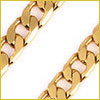 Close-up of two gold chain necklaces with interlocking flat links on a white background.