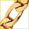 Close-up of a shiny gold chain with interlocking links on a white background, bordered by a thin yellow line.