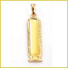 Gold pendant with an elongated, oval shape and decorative border, featuring a small loop at the top for a chain.