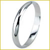 A simple, shiny silver ring with a smooth surface, displayed against a white background with a thin yellow border.