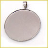 A plain, round silver pendant with a small loop at the top for attaching to a chain, shown on a white background.