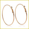 A pair of thin gold hoop earrings with latch-back clasps displayed on a white background.