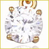 A round, clear gemstone set in a gold prong setting, shown against a white background.
