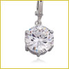 A silver earring featuring a large, round, faceted clear gemstone hanging from a small hook.