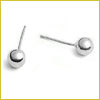 A pair of simple silver ball stud earrings with straight posts, displayed on a white background.