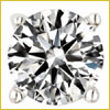 Round brilliant-cut diamond held by four prongs, showing sparkling facets and a clear, reflective surface.