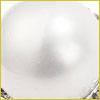 Close-up of a smooth, round white pearl with a shiny surface, set against a plain white background.