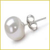 A single white pearl stud earring with a silver post and butterfly backing, shown on a white background.