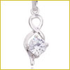 Silver pendant with an infinity symbol design, featuring a sparkling square-cut gemstone at the bottom center.