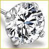 Close-up of a round, faceted diamond stud earring set in a four-prong metal setting against a white background.